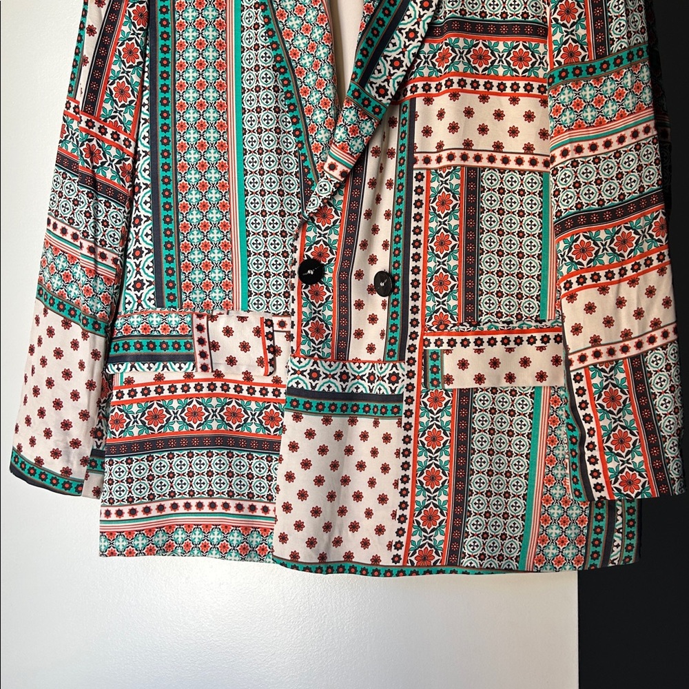 Zara OVERSIZED satin Colorful Geometric Blazer - Picture 3 of 5